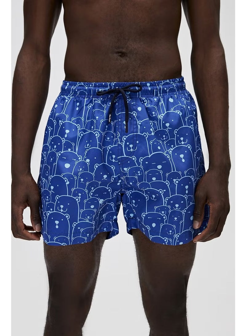 Bad Bear Elastic Waist Regular Fit Pocket Patterned Blue Men's Shorts Swimsuit - Image 4